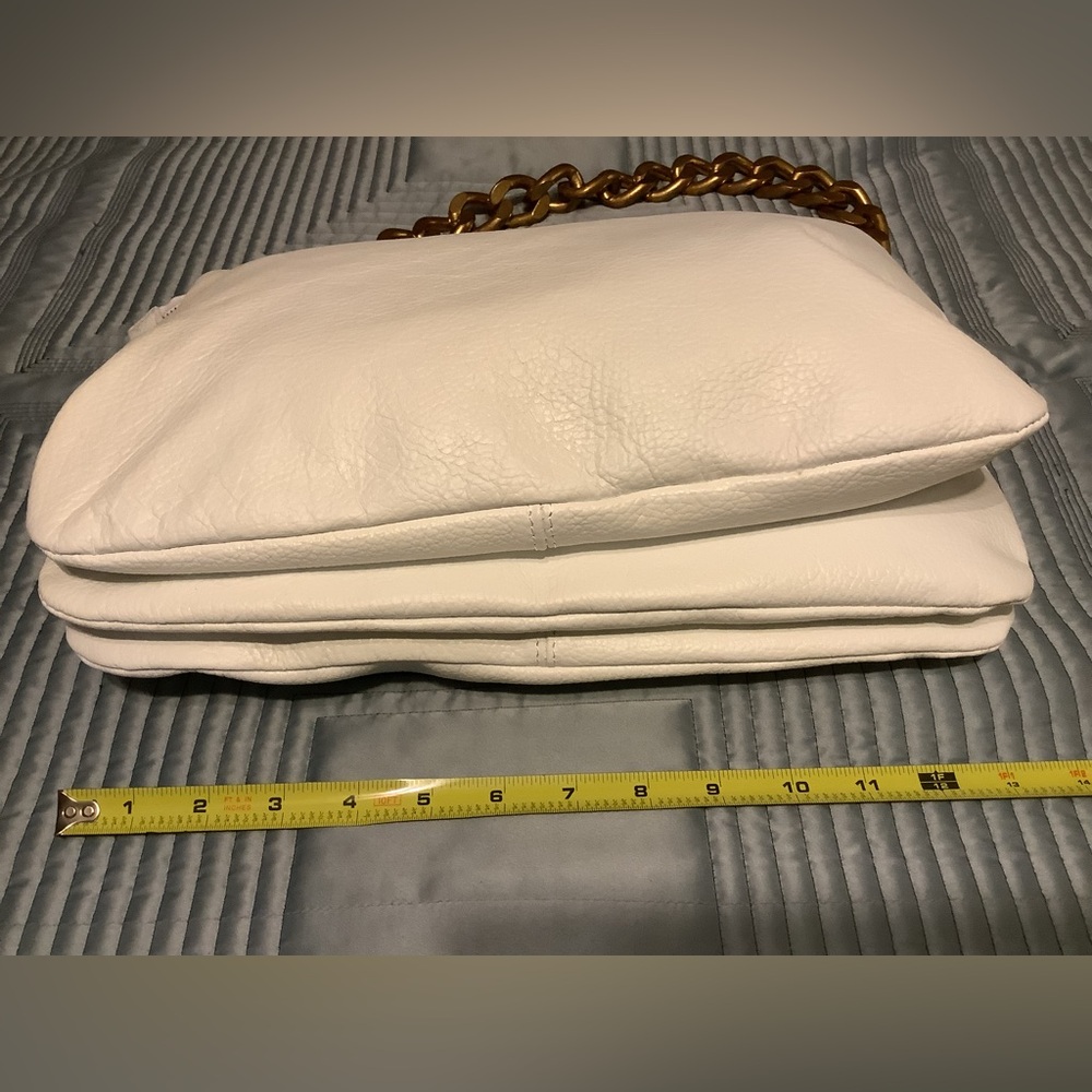 Monica Bini White Leather Handbag Purse With Gold Chain Strap NEW - Picture 7 of 11